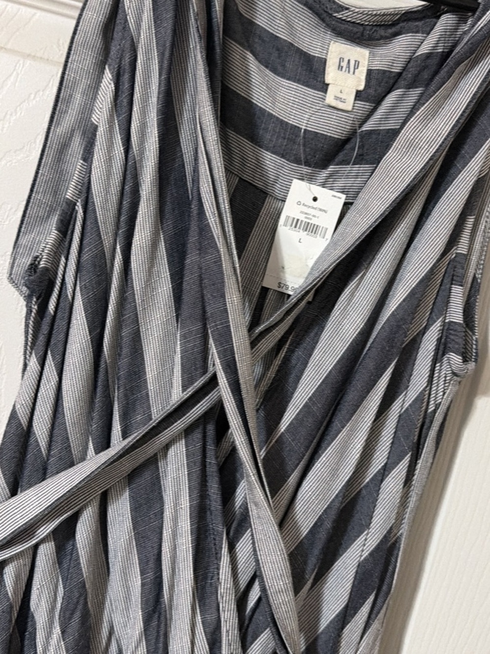 GAP Gray and White Striped Wrap Dress